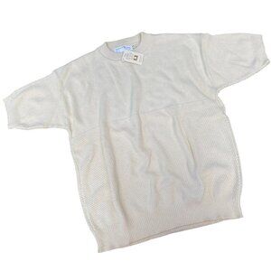 Vintage Deadstock 90s Short Sleeve Cream Knit Sweater NOS Size Large